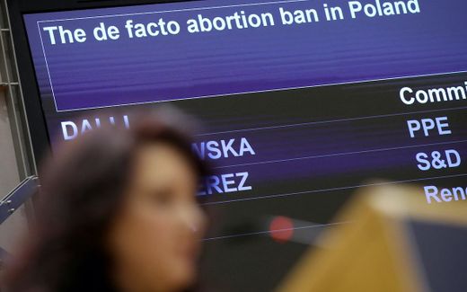 Commissioner Helena Dalli in the European Parliament during a debate about abortion in Poland. Photo AFP, Oliver Hoslet