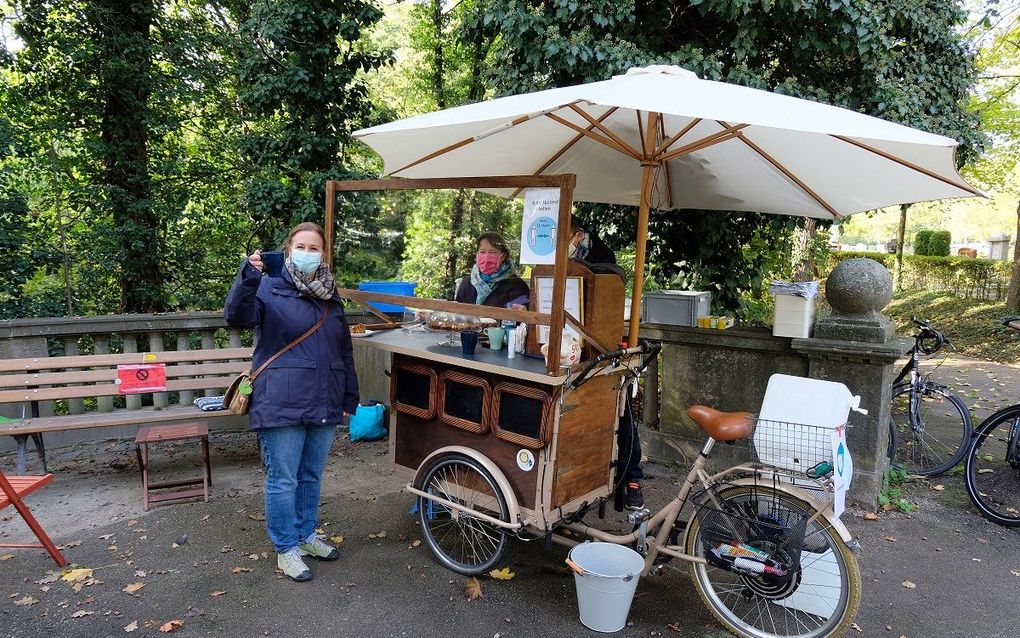Mobile café for mourners on German cemetery 