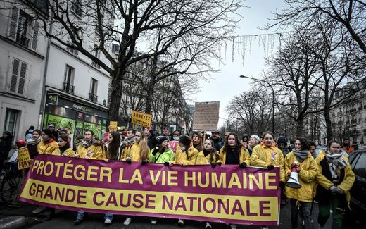A pro-life demonstration in France. The sign reads: "Protect human life, it a national cause." Photo AFP, Stephane de Sakutin
