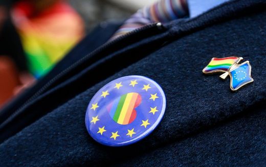 Co-chair of the European Parliament's LGBTI Intergroup, Luxembourg MEP Marc Angel wearing pins. Photo EPA, Stephanie Lecocq