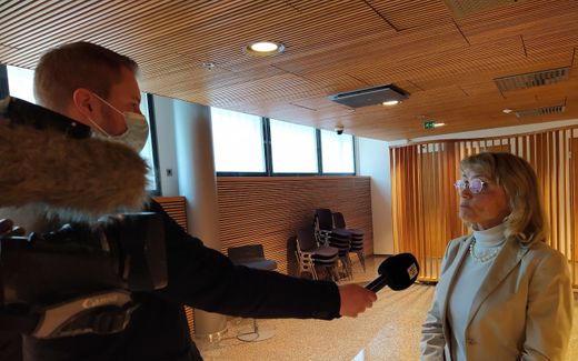 Räsänen speaking to the Finnish television after the publication of the verdict. Photo Danielle Miettinen, CNE.news