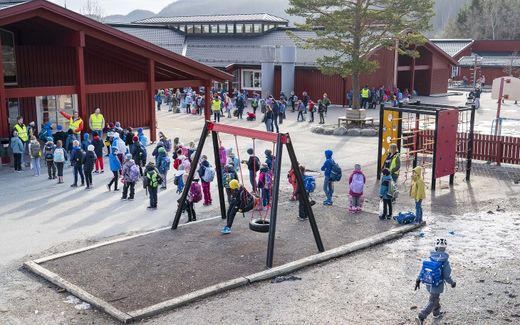 Young pupils gather at the courtyard of their Vikåsen school in Trondheim, Norway. Photo AFP, Gorm Kallestad 