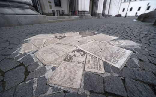Pamphlet monument at the entrance of the Ludwig-Maximilians University in Munich. It is a remembrance of the White Rose resistance organisation. Photo EPA, Lukas Barth-Tutas