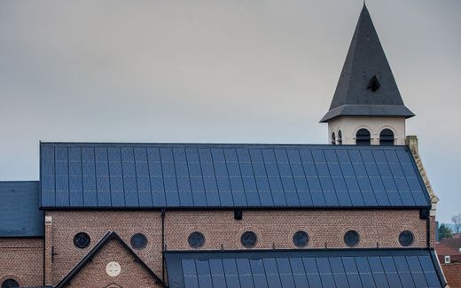 Solar panels installed on the roof of the Saint-Waast church in Loos-en-Gohelle, northern France. Photo AFP, PHilippe Huguen
