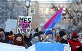 Participants hold posters during a picket outside the Latvian Parliament (Saeima) for the adoption of the Civil Union Law, in Riga. Photo EPA, Toms Kalnins