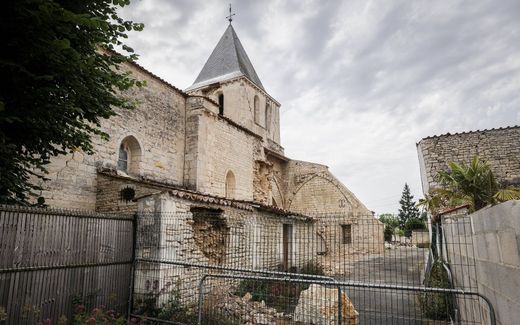 The damaged church is seen following an overnight earthquake in La Laigne, France, on June 17, 2023. Photo AFP, Thibaud Moritz

