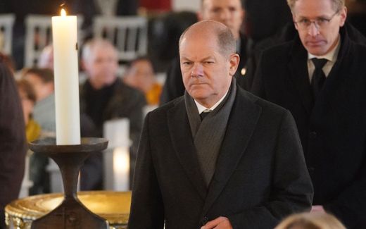 German Chancellor Olaf Scholz attends the funeral service for the victims of a knife attack on a train, in the Vicelin Church in Neumuenster, Germany. Photo EPA, Marcus Brandt 

