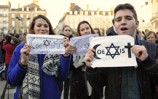 Young activists demonstrate for coexistence after terror attacks in France, 2015. Photo AFP, Jean-Francois Monier