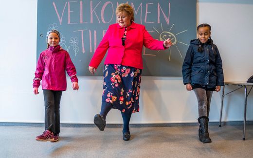 Then Norwegian Prime Minister Solberg in school class. Photo AFP, Hakon Mosvold Larsen