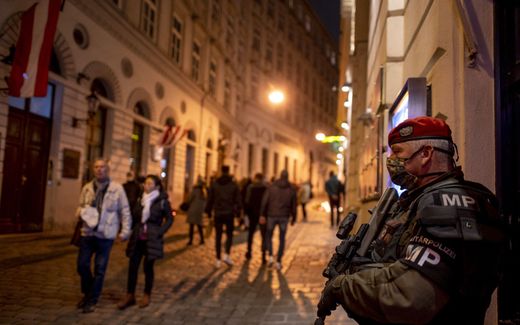 An Austrian military policeman protects the synagogue in the capital city Vienna. Photo AFP, Joe Klamar 