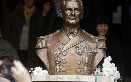 A statue-bust of Hungary's wartime leader Miklos Horthy is seen after it was unveiled in Budapest on November 3, 2013. Photo AFP, Ferenc Isza