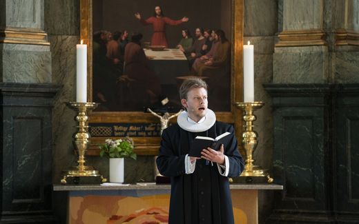 Pastor Lars Gustav Lindhardt of the Evangelical Lutheran Church in Denmark leads a service at the Frederiksberg Church in Copenhagen. Some parishes only want to have a male priest. However, this is not allowed under the Equal Treatment Act any longer. Photo EPA, Claus Bech