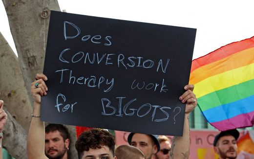 Protest against conversion therapy. Photo AFP, Christina Assi
