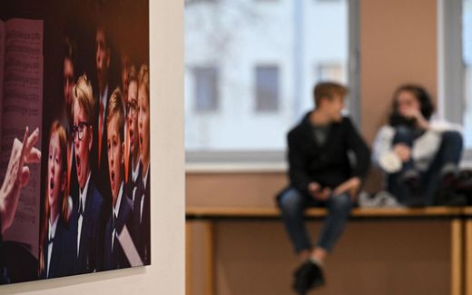 A picture of Regensburger Domspatzen (Regensburg Cathedral Choir) hangs in a rehearsal room in Regensburg, southern Germany. Photo AFP, Christof Stache
