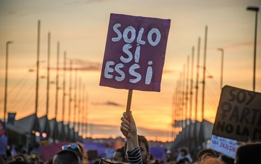 A person holds a banner that reads 'Only Yes Means Yes' during a rally on the occasion of the International Women's Day in Seville, Spain. Photo EPA, Raul Caro