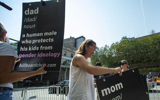 Demonstrators protest against gender reassignment for children. Photo AFP, Joseph Prezioso
