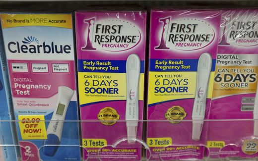 Different pregnancy tests on the shelf in a local pharmacy. Photo AFP, Seth Herald
