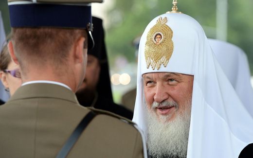 Patriarch Kirill earlier at a flower-laying ceremony. Photo EPA, Radek Pietruszka 


