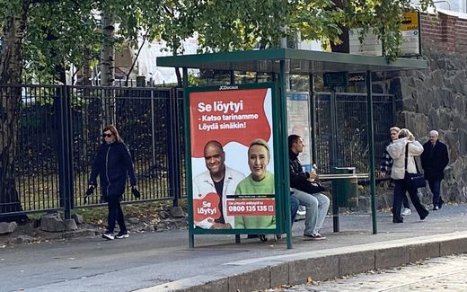 One of the billboards of the campaign at a bus station. It reads: "It was found; see our story; find you too". Photo Sari Savela