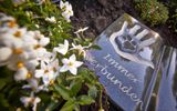 A picture taken on June 2, 2015 shows a model tombstone with an engraving of a hand and a paw on a cemetery, when animals and their owners can be buried together in Braubach-Dachsenhausen, western Germany. Photo AFP, Thomas Frey 