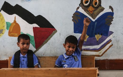 Palestinian students attend a class at a school run by the United Nations Relief and Works Agency (UNRWA) in Jabalia refugee camp. Photo AFP, Mahmud Hams
