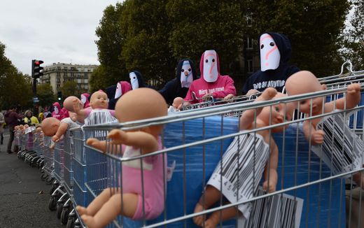 Protest against the use of surrogate mothers. Surrogacy is a controversial practice, as some people see it as human trafficking. Photo AFP, Alain Jocard
