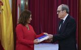 Spanish Ombudsman Angel Gabilondo (r.) delivers to the Speaker of the Spanish Congress Francina Armengol (l.) the Ombudsman's report on allegations of sexual abuse in the Spanish Catholic Church, in Madrid. Photo EPA, Mariscal 