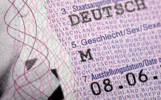 A close-up showing the male sex status in a German temporary passport in Kaarst, German. Photo EPA, Sascha Steinbach