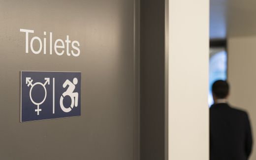 A symbol indicates a gender neutral toilet in the Congress Center in Switzerland. Photo EPA, Alessandro Della Valle