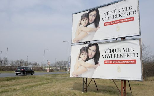 Billboards encouraging people to participate at the government-initiated national referendum on Hungary's child protection law are displayed in Budapest. Photo EPA, Zsolt Czegledi