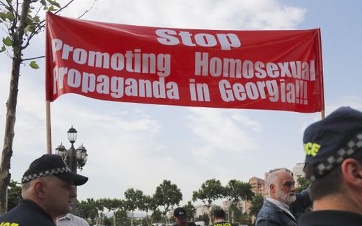 Georgian religious protesters take part in an anti-LGBT protest in front of the Parliament building in Tbilisi, Georgia. Photo EPA, Zurab Kurtsikidze