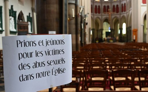 Asign reading 'Let us pray and fast for the victims of sexual abuse in our church', at Saint-Pierre church, in Calais, northern France. Photo AFP, Denis Charlet