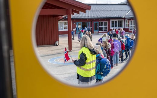 Pupils gather at the courtyard of their Vikåsen school in Trondheim, Norway. Image not related to article. Photo AFP, Gorm Kallestad
