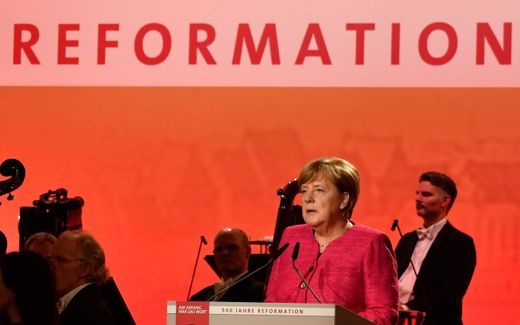 German Chancellor Angela Merkel addresses guests during an official ceremony on the occasion of the 500th anniversary of the Reformation on October 31, 2017 in Wittenberg, eastern Germany. Photo AFP, John MacDougall