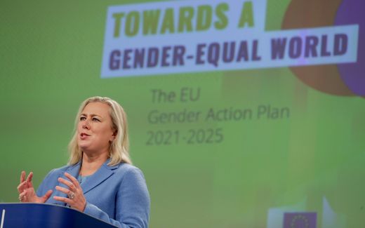 European Commissioner in Charge of International Partnerships Jutta Urpilainen presents the EU Action Plan on Gender Equality and Women Empowerment. Photo EPA, Stephanie Lecocq 