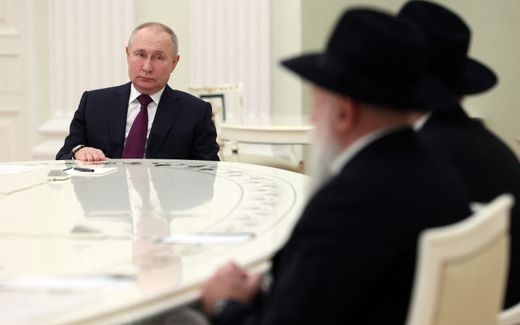 Russian President Vladimir Putin meets with chief rabbi of Russia Berel Lazar and President of the Federation of Jewish Communities Alexander Boroda at the Kremlin in Moscow. Photo AFP, Mikhail Metzel 