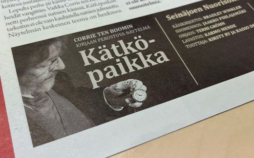 Advertisement for the Ten Boom play in a Finnish magazine. Photo CNE.news, Evert van Vlastuin