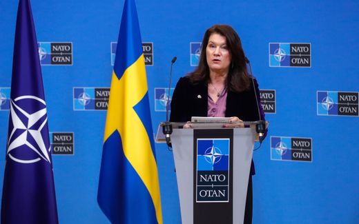 Sweish Foreign Minister Ann Linde during a joint press conference at the end of a meeting at the NATO headquarters in Brussels. Photo EPA, Stephanie Lecocq