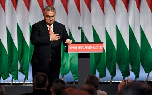 Hungarian Prime Minister Viktor Orbán, chairman of the ruling Hungarian Fidesz party, addresses the 29th congress of Fidesz in Budapest. Photo EPA, Szilard Koszticsak