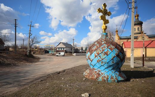 A cupola of a destroyed church is seen in the town of Avdiivka, Donetsk region located on the front-line with Russia backed separatists on February 21, 2022.