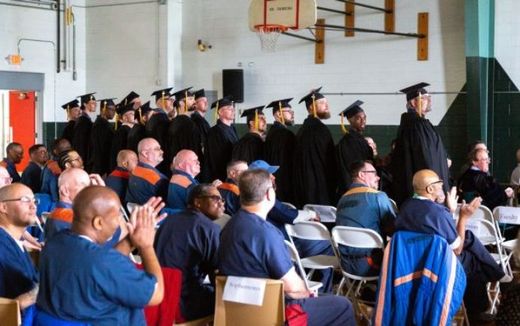 Graduating class in the Richard A. Handlon Correctional Facility in Ionia. Photo Calvin University