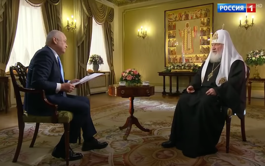 Patriarch Kirill during a TV interview. Still from YouTube video