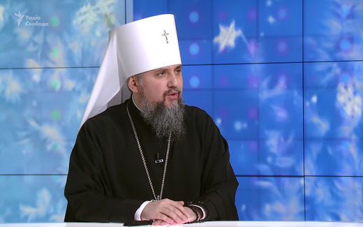 The Ukrainian Metropolitan Epiphanius in an interview at Radio Liberty. Still from video