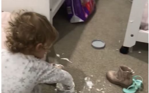 Child making a mess with Sudocreme. Photo Youtube, LADBible Extra